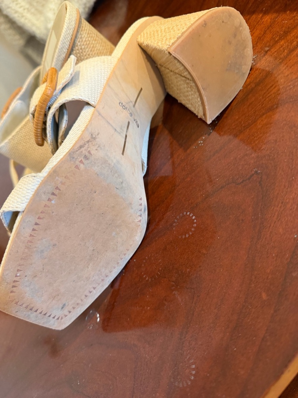 Dolce Vita Posy Neutral Woven Buckle block sandals - Picture 4 of 4